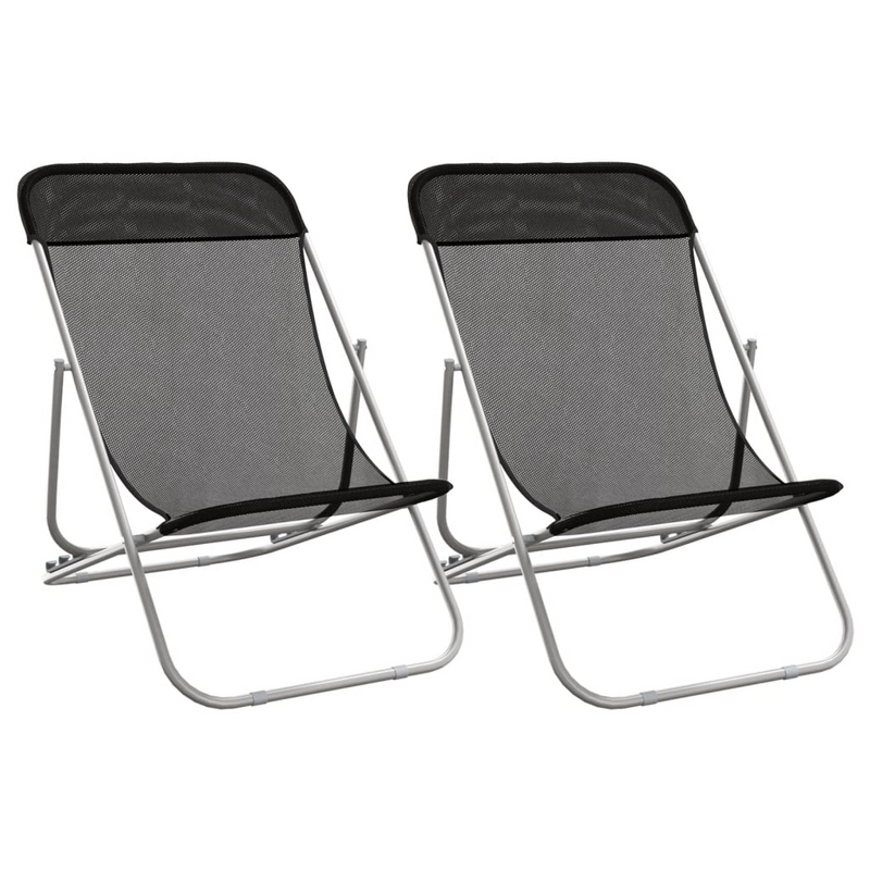 Folding Beach Chairs 2 pcs Black - Durable Textilene & Powder-coated Steel