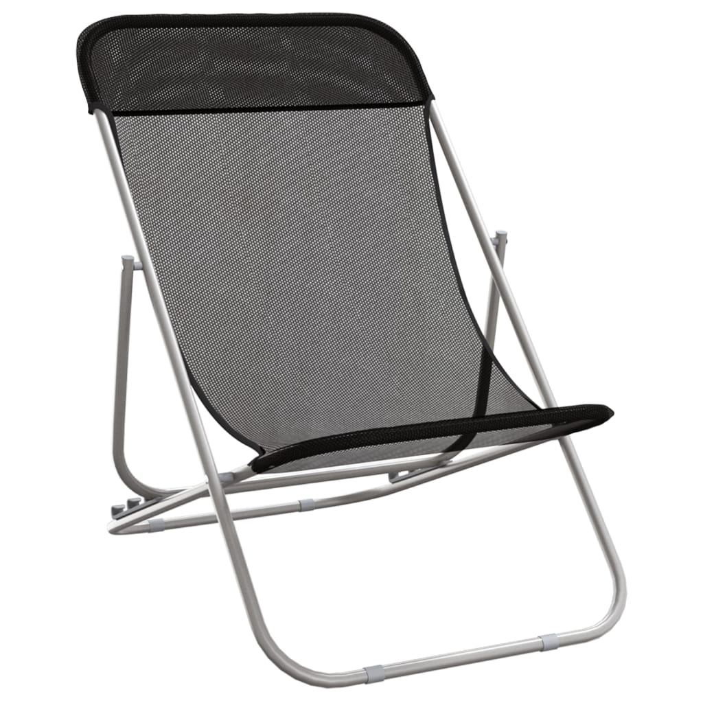 Folding Beach Chairs 2 pcs Black - Durable Textilene & Powder-coated Steel