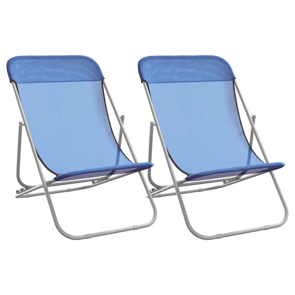 Folding Beach Chairs - Set of 2 Blue Textilene & Powder-coated Steel