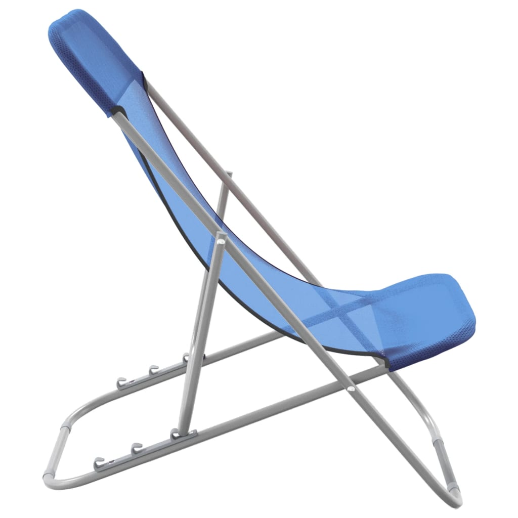 Folding Beach Chairs - Set of 2 Blue Textilene & Powder-coated Steel