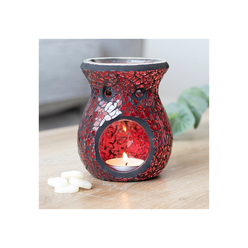 Small Red Crackle Glass Oil Burner - Beautiful Home Décor and Wax Melt Burner