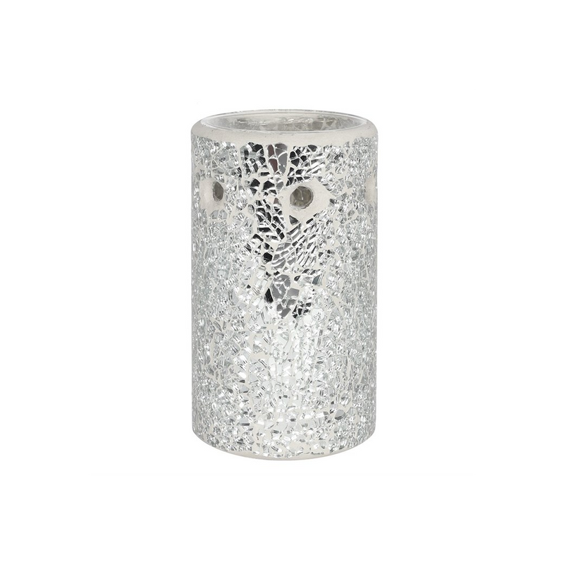 Silver Pillar Crackle Glass Oil Burner - Elegant Home Decor Piece