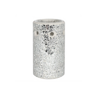 Silver Pillar Crackle Glass Oil Burner - Elegant Home Decor Piece