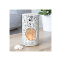 Silver Pillar Crackle Glass Oil Burner - Elegant Home Decor Piece