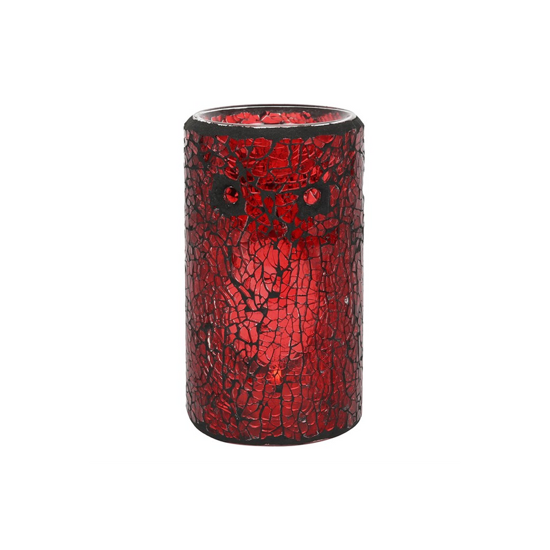 Red Pillar Crackle Glass Oil Burner | Aromatherapy and Home Decor Accessory