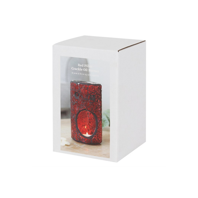 Red Pillar Crackle Glass Oil Burner | Aromatherapy and Home Decor Accessory