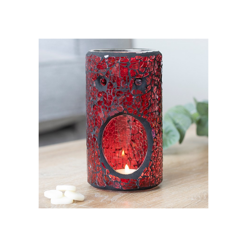 Red Pillar Crackle Glass Oil Burner | Aromatherapy and Home Decor Accessory