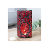 Red Pillar Crackle Glass Oil Burner | Aromatherapy and Home Decor Accessory