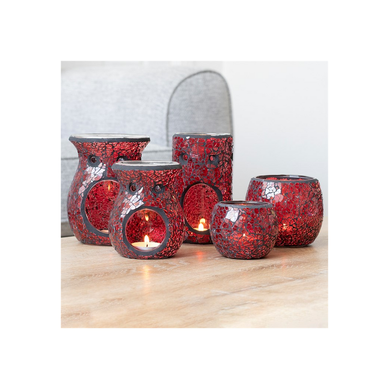 Red Pillar Crackle Glass Oil Burner | Aromatherapy and Home Decor Accessory