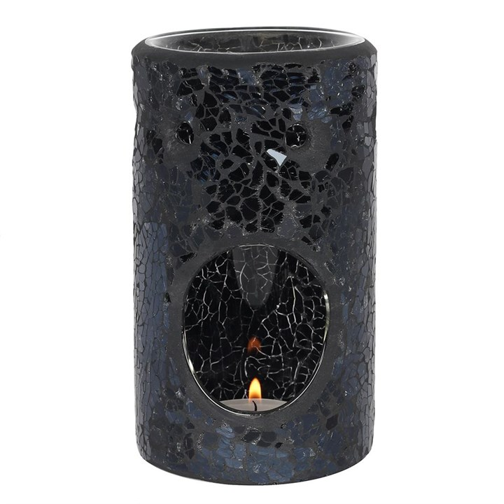 Black Crackle Glass Pillar Oil Burner - Elegant and Functional Home Decor