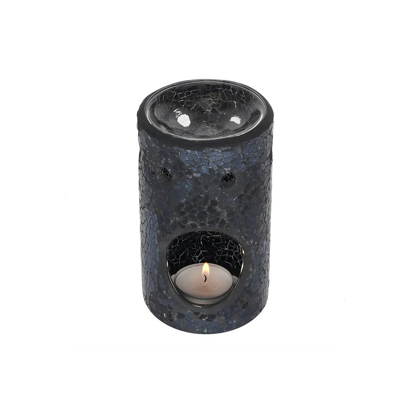 Black Crackle Glass Pillar Oil Burner - Elegant and Functional Home Decor