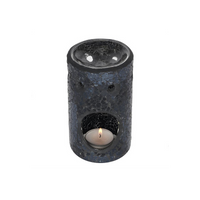 Black Crackle Glass Pillar Oil Burner - Elegant and Functional Home Decor