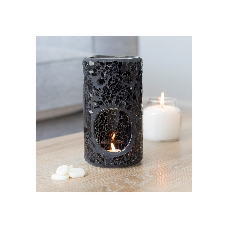 Black Crackle Glass Pillar Oil Burner - Elegant and Functional Home Decor