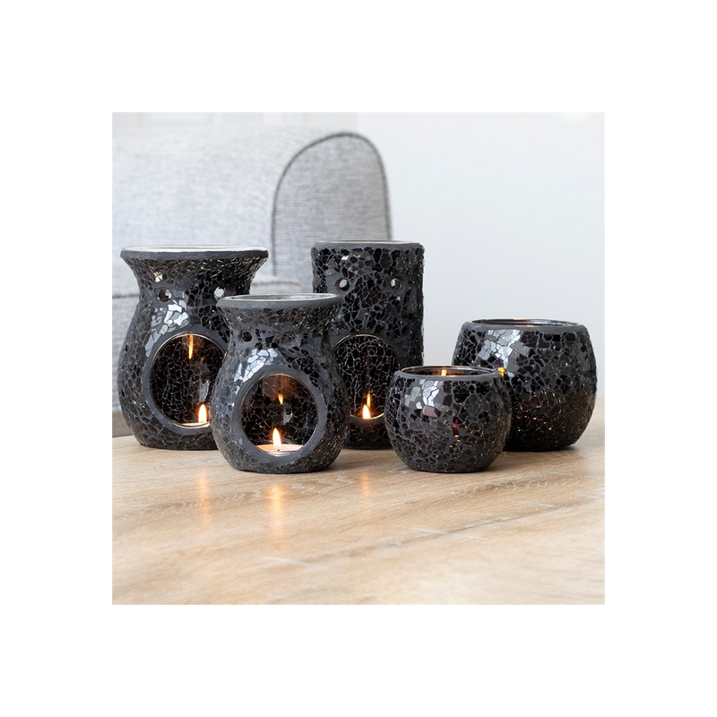 Black Crackle Glass Pillar Oil Burner - Elegant and Functional Home Decor