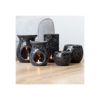 Black Crackle Glass Pillar Oil Burner - Elegant and Functional Home Decor