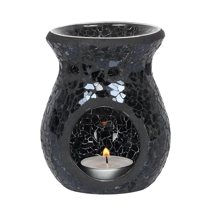 Small Black Crackle Glass Oil Burner - Elegant Home Fragrance Decor