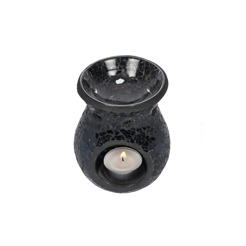 Small Black Crackle Glass Oil Burner - Elegant Home Fragrance Decor