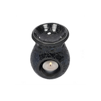 Small Black Crackle Glass Oil Burner - Elegant Home Fragrance Decor