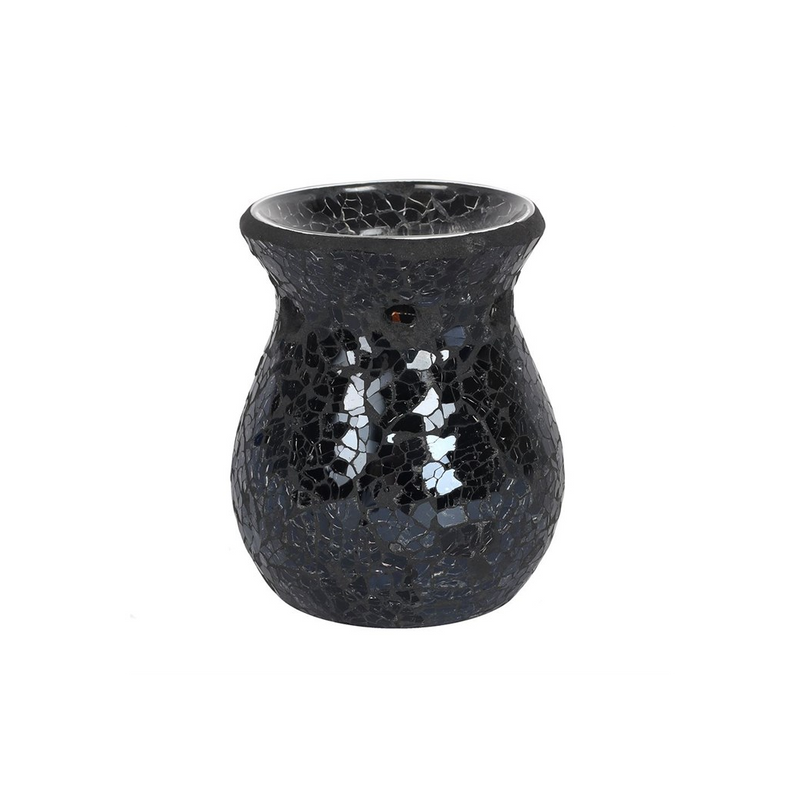 Small Black Crackle Glass Oil Burner - Elegant Home Fragrance Decor