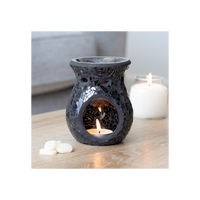 Small Black Crackle Glass Oil Burner - Elegant Home Fragrance Decor