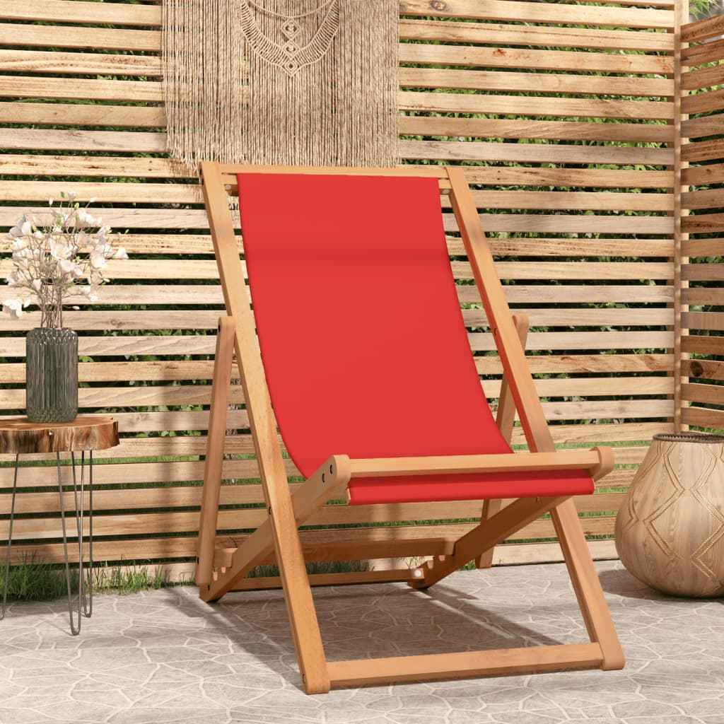 Folding Beach Chair Solid Teak Wood Red - Durable and Comfortable