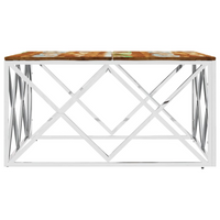 Coffee Table Silver Stainless Steel and Solid Wood Reclaimed