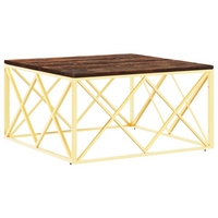 Coffee Table Gold Stainless Steel and Solid Wood Reclaimed