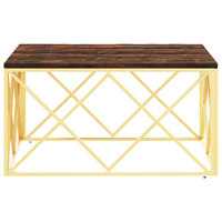 Coffee Table Gold Stainless Steel and Solid Wood Reclaimed