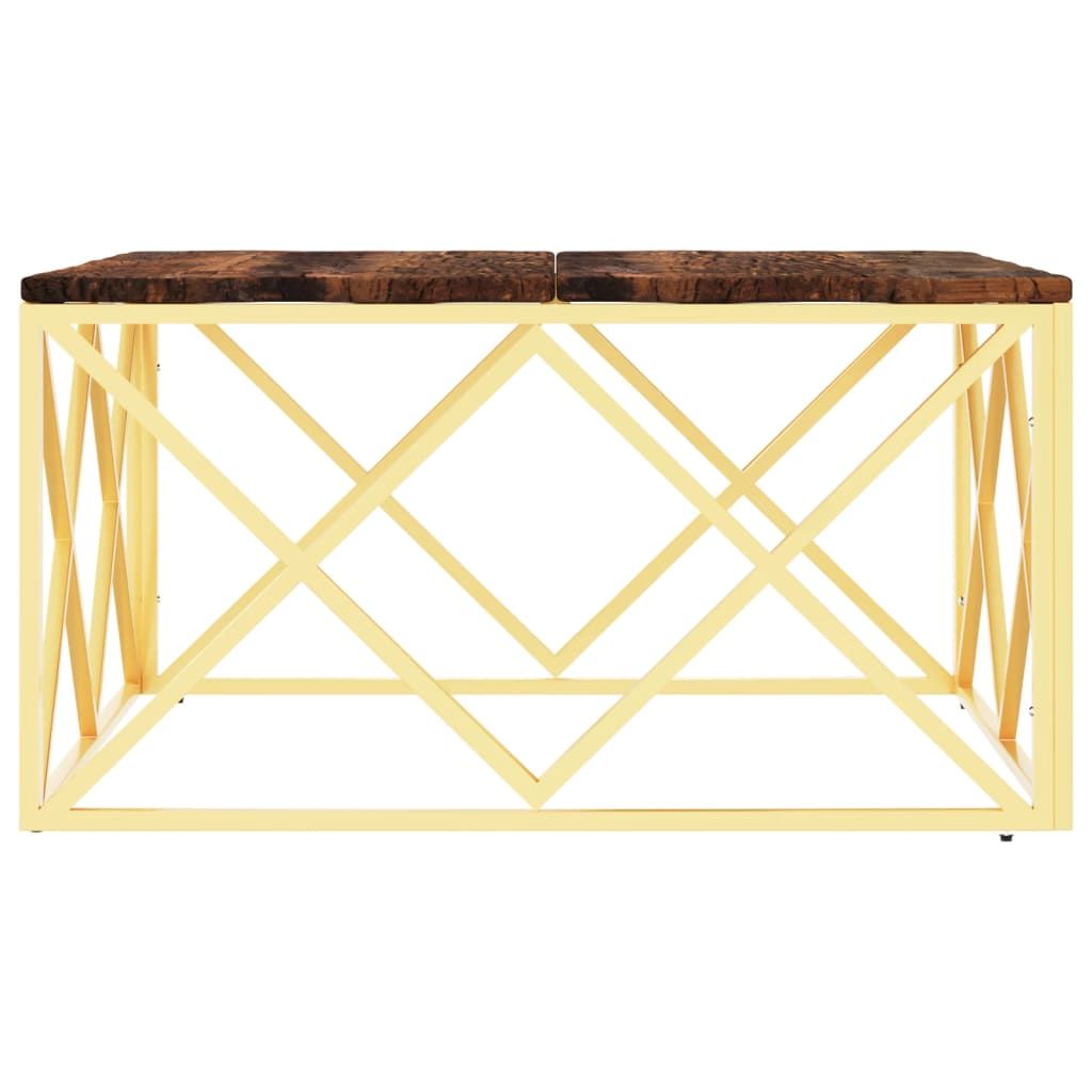 Coffee Table Gold Stainless Steel and Solid Wood Reclaimed