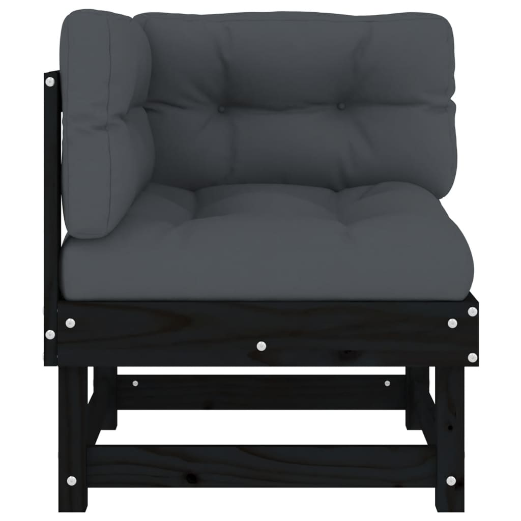 Corner Sofa with Cushions | Black Solid Wood Pine