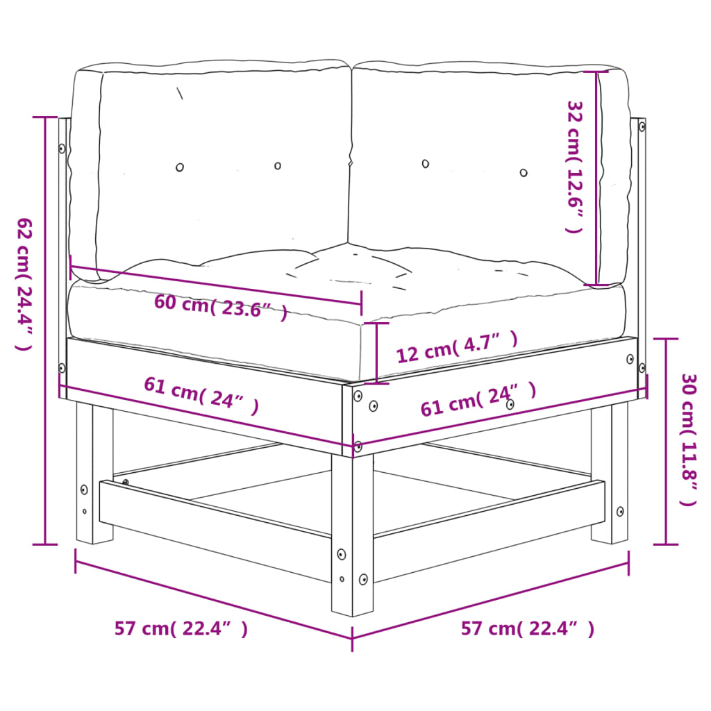 Corner Sofa with Cushions | Black Solid Wood Pine