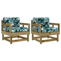 Garden Chairs with Cushions | Set of 2, Impregnated Wood Pine - Outdoor Furniture