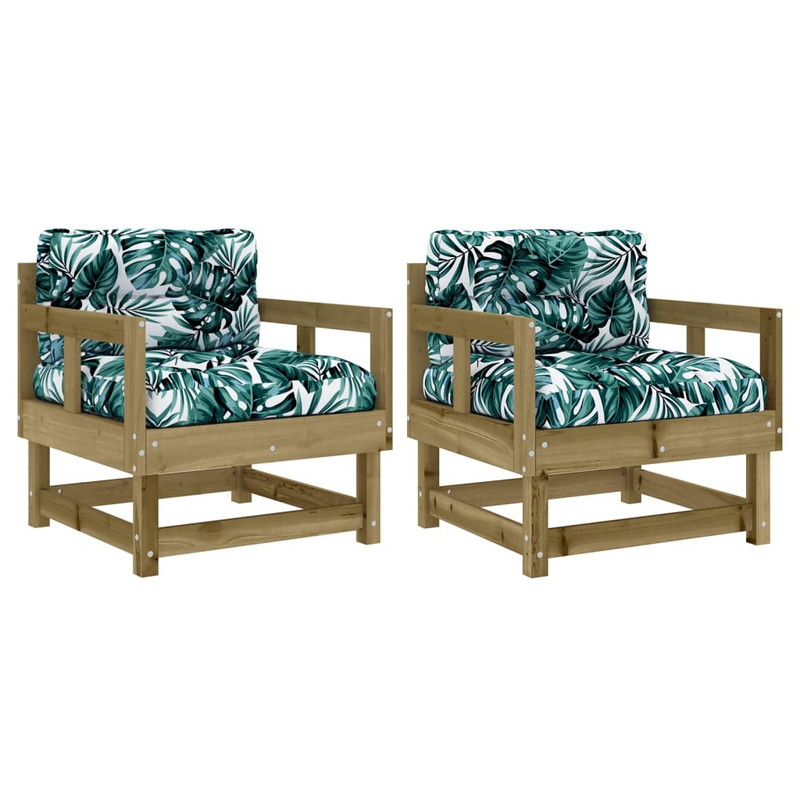 Garden Chairs with Cushions | Set of 2, Impregnated Wood Pine - Outdoor Furniture