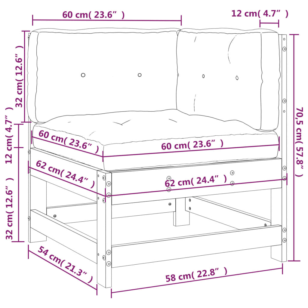 Corner Sofa with Cushions - White Solid Wood Pine | Garden Patio Furniture