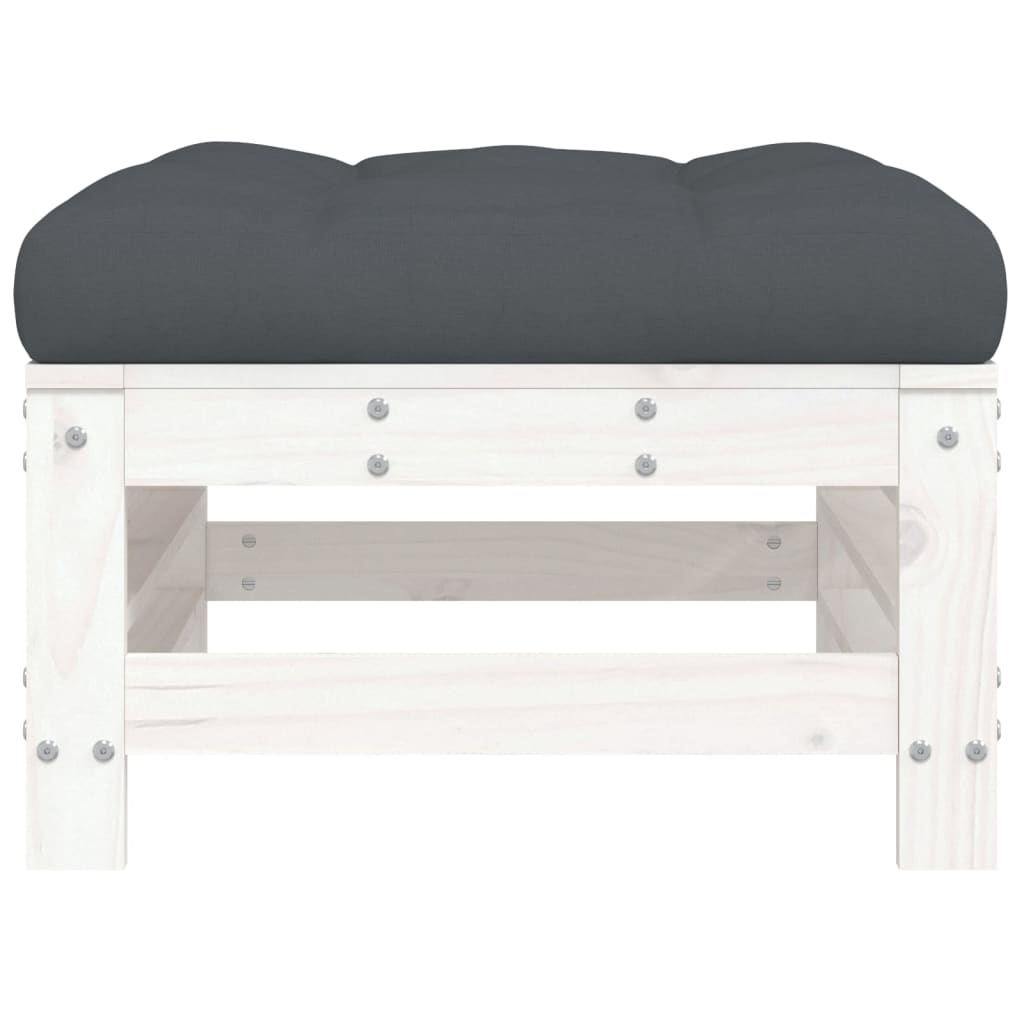 Garden Footstools with Cushions - White Solid Wood Pine