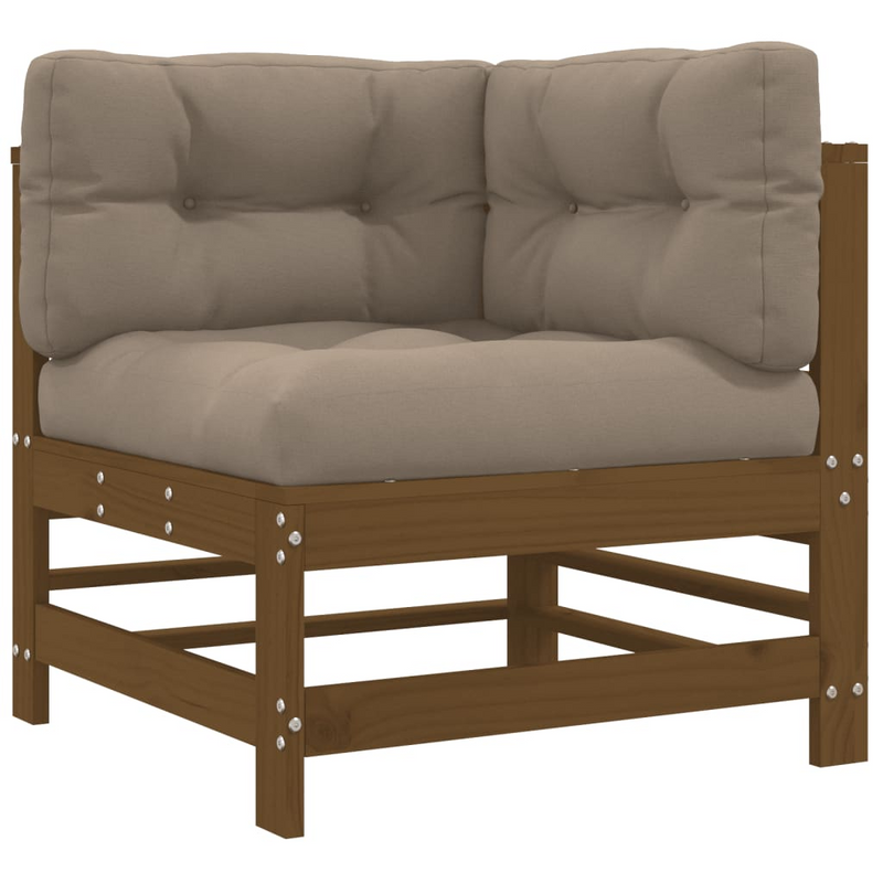 Corner Sofa with Cushions - Honey Brown, Solid Wood Pine | Outdoor Furniture