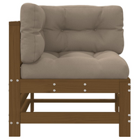 Corner Sofa with Cushions - Honey Brown, Solid Wood Pine | Outdoor Furniture