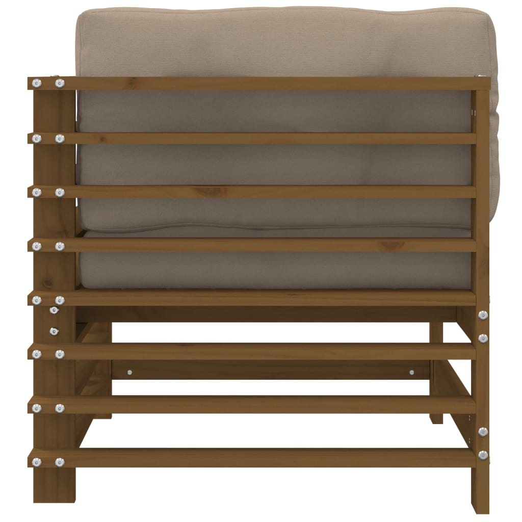 Corner Sofa with Cushions - Honey Brown, Solid Wood Pine | Outdoor Furniture