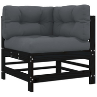 Corner Sofa with Cushions - Black Solid Wood Pine