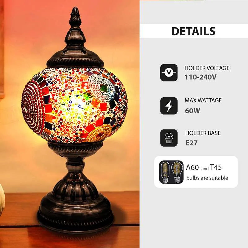 Turkish Moroccan Style Table Lamp | Mosaic Glass Bedside Desk Lamp