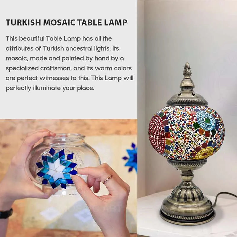 Turkish Moroccan Style Table Lamp | Mosaic Glass Bedside Desk Lamp