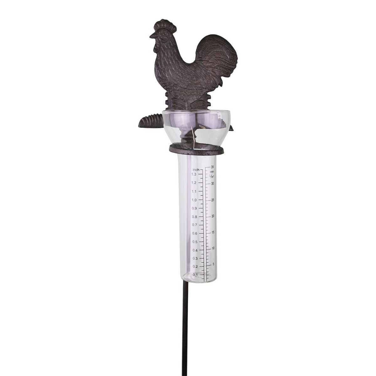 Cast Iron and Glass Garden Rain Gauge, Chicken - Measure and Monitor Garden Rainfall with Style