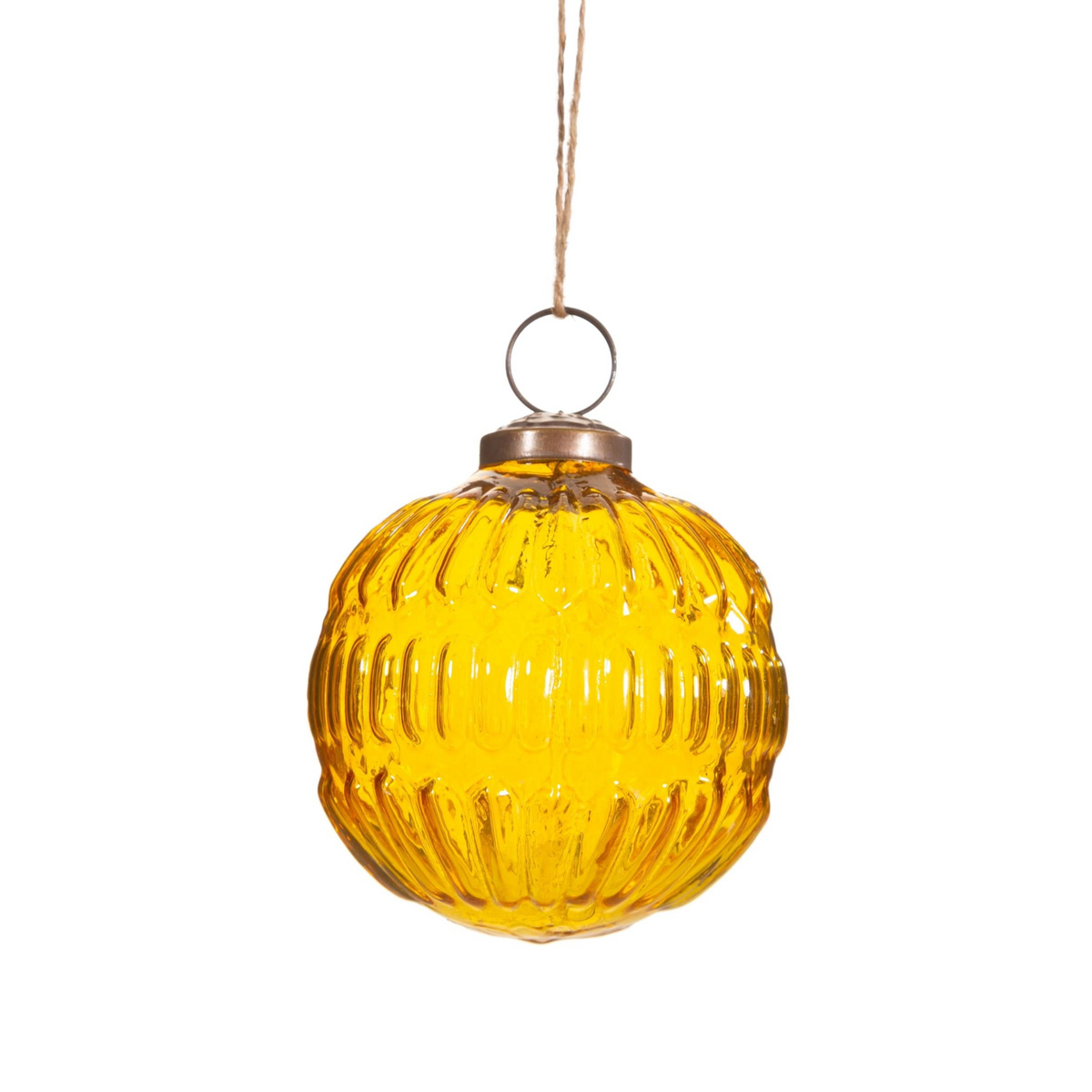 Amber Recycled Glass Grooved Bauble - Trendy Hanging Decoration for Christmas