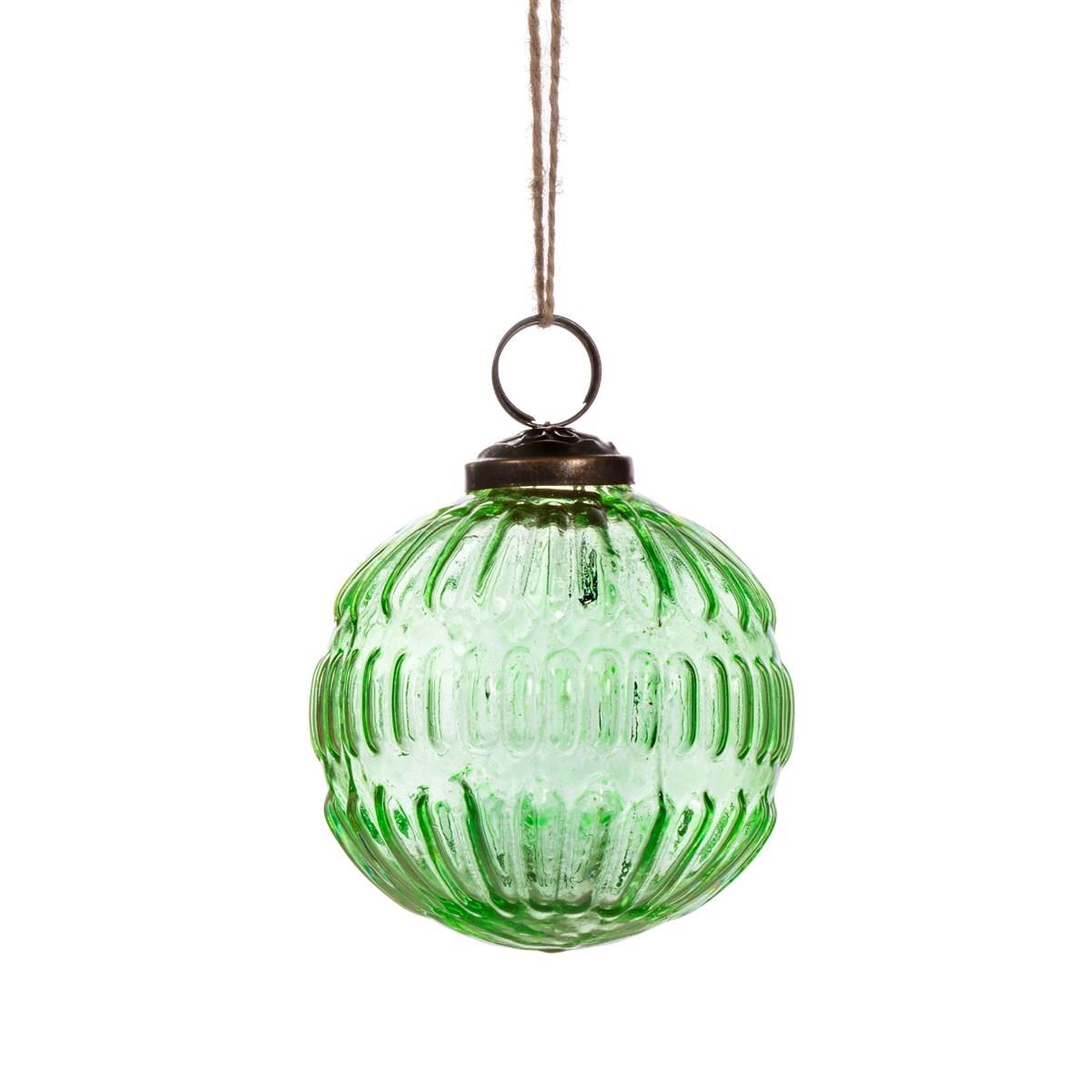 Green Recycled Glass Grooved Bauble - Eco-Friendly Christmas Decoration