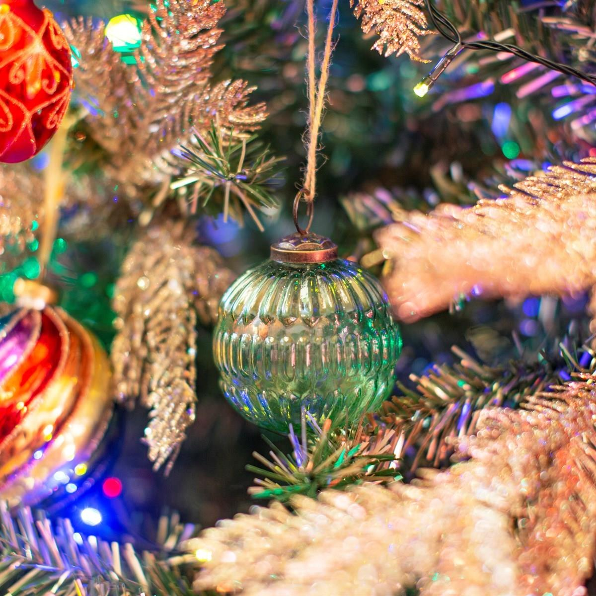 Green Recycled Glass Grooved Bauble - Eco-Friendly Christmas Decoration