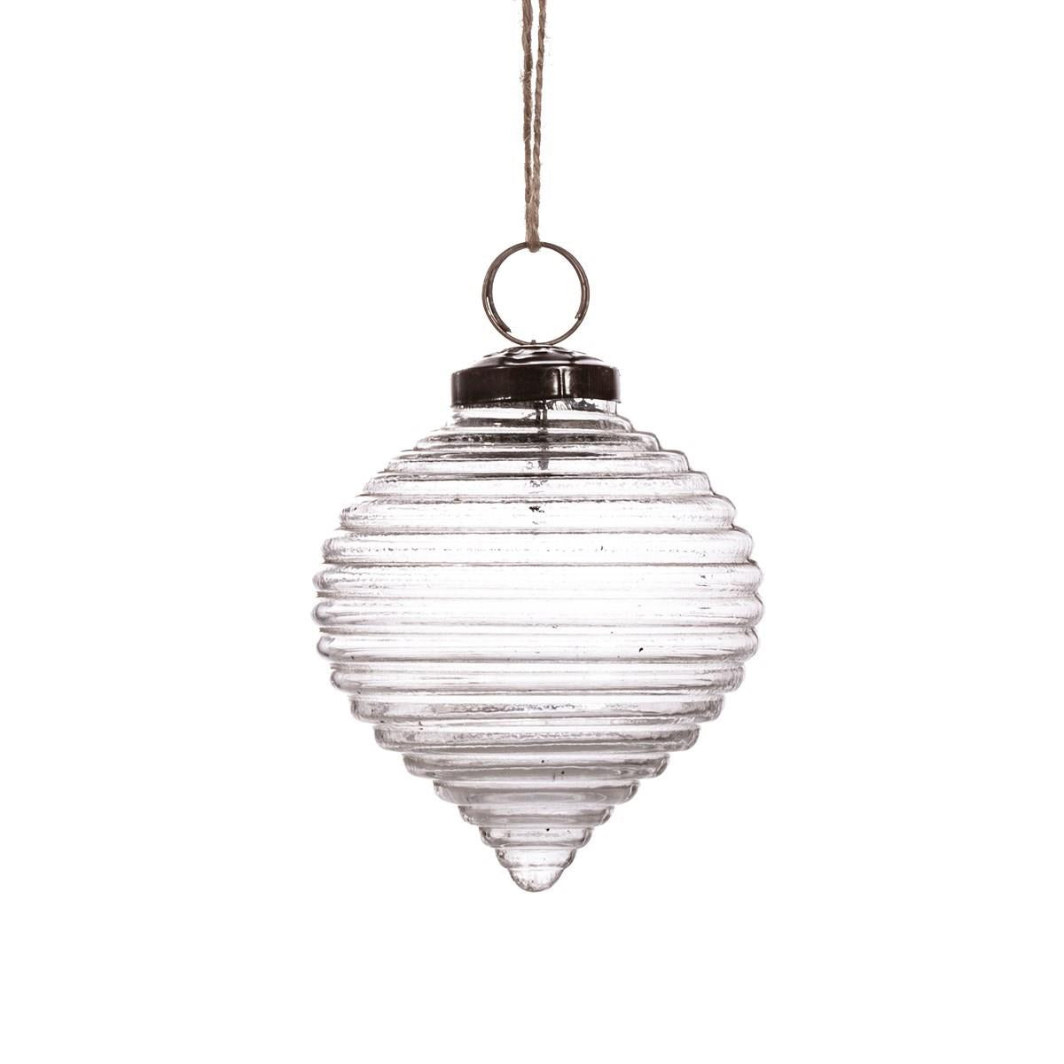 Clear Recycled Glass Rippled Bauble | Minimalistic Eco-Friendly Christmas Ornament