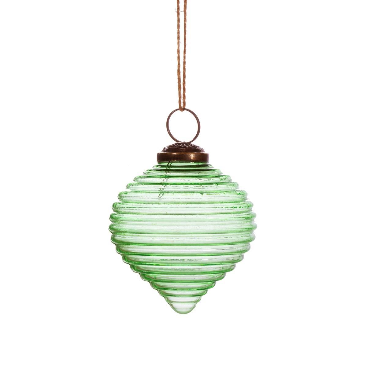 Green Recycled Glass Rippled Bauble | Eco-Friendly Holiday Decor