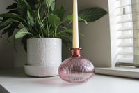 Delicate Pink Glass Candle Holder with Antique Gold Rim Detailing - Elegant Table Decor