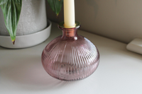 Delicate Pink Glass Candle Holder with Antique Gold Rim Detailing - Elegant Table Decor