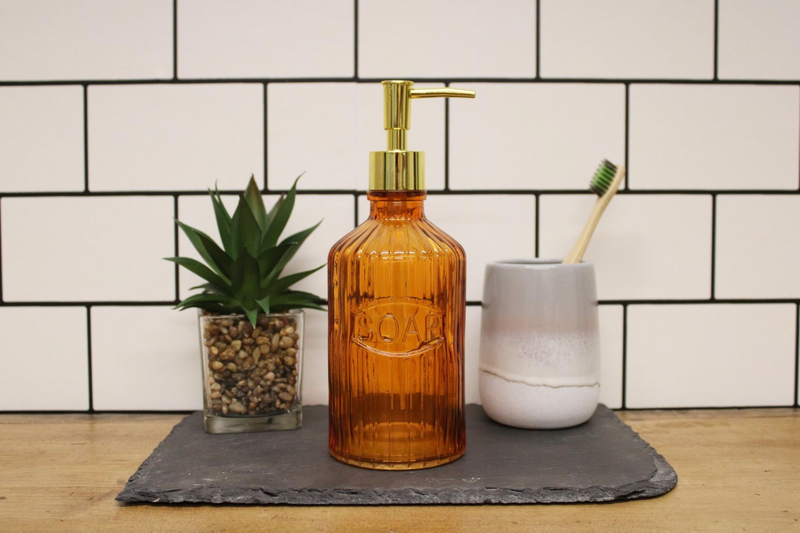 Vintage Style Orange Glass Soap Dispenser with Gold Pump - 500ml Capacity